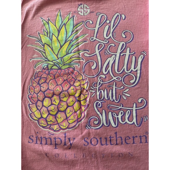 SIMPLY SOUTHERN "Lil Salty but Sweet" Pineapple Pink Small T-shirt Long Sleeve - Picture 3 of 11